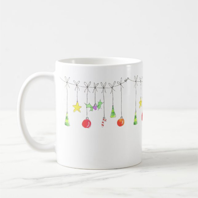Caneca De Café Enfeites de Natal Coloridos (Esquerda)