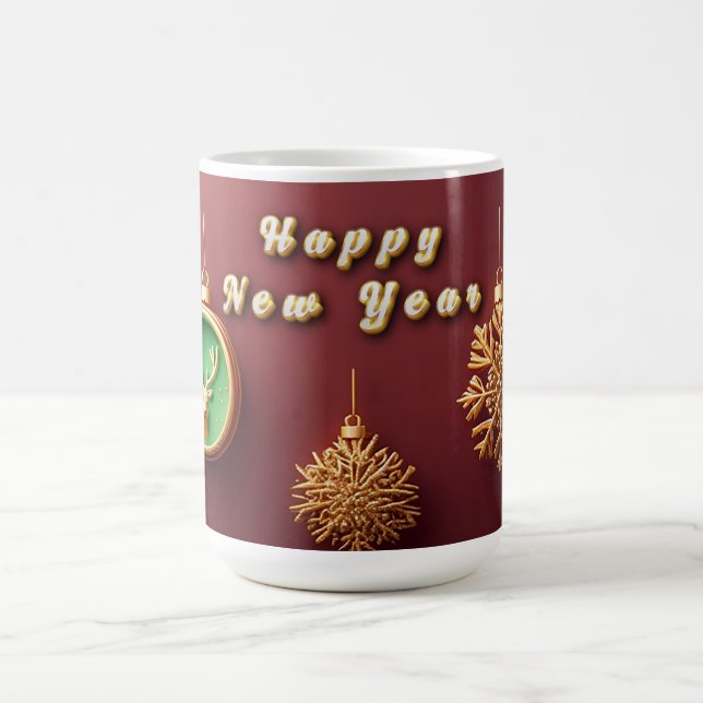 Caneca De Café Enfeites de Natal Dourados com Rena (Centro)