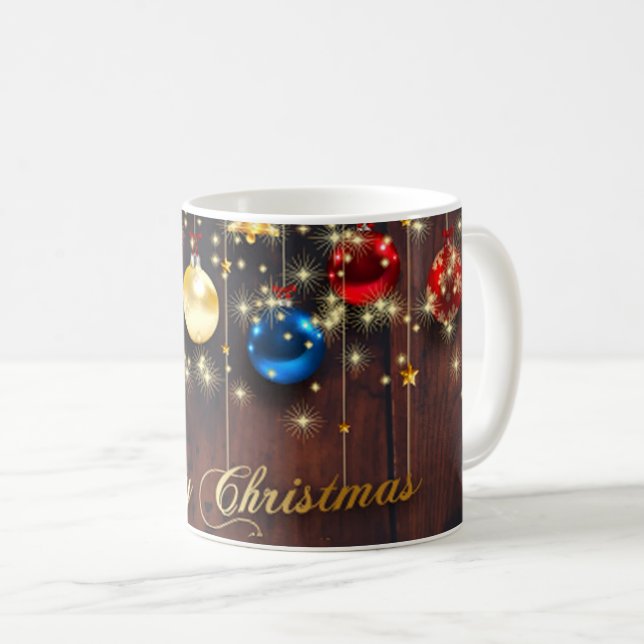 Caneca De Café Enfeites de natal e flocos de neve (Frente Esquerda)