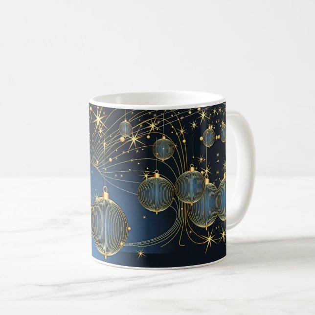 Caneca De Café Enfeites de natal ouros Marinho Azul (Frente Esquerda)