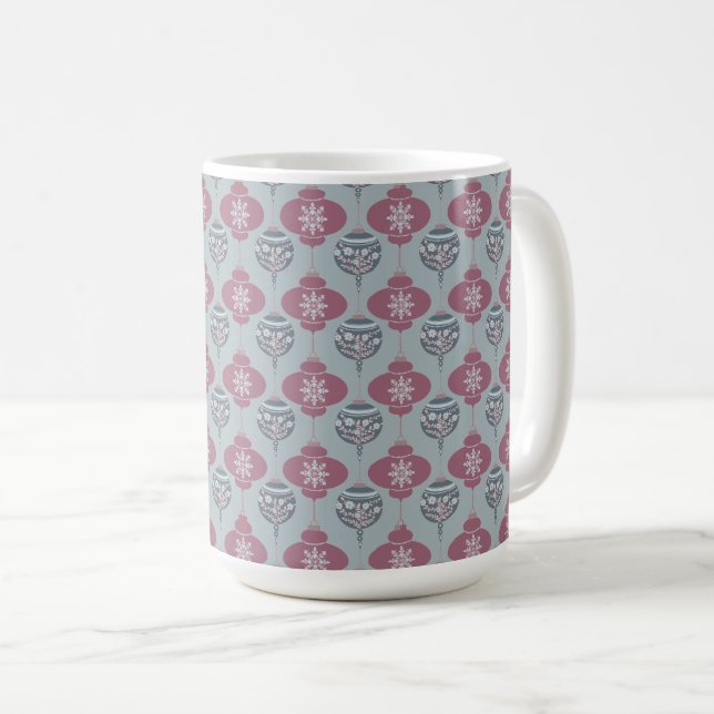 Caneca De Café Enfeites de natal rosa e azul (Frente Esquerda)