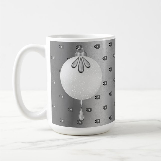 CANECA DE CAFÉ ENFEITES DE NATAL SILVER E BRANCOS (Esquerda)