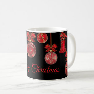 Caneca De Café Enfeites de natal vermelhos ouros pretos