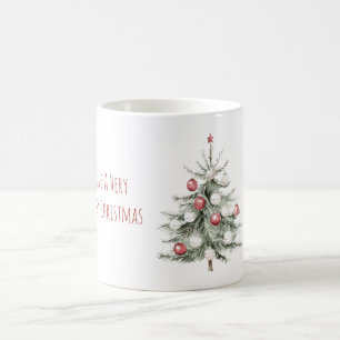 Caneca De Café Enfeites Vermelhos Brancos de Árvore de Natal