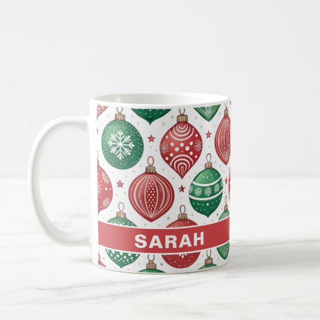 Caneca De Café Enfeites Vermelhos e Verdes Estrelas Natal (Esquerda)