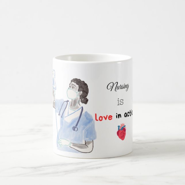 Caneca De Café Enfermagem é amor em ação - Enfermeira Mug (Centro)