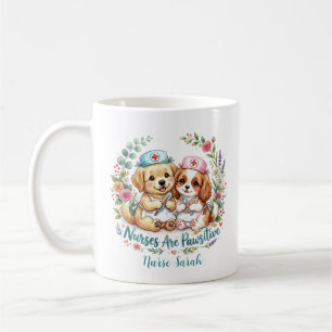Caneca De Café Enfermeira Cachorrinho Fofo Pawsitive Aquarela Per