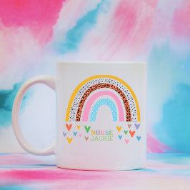 Caneca De Café Enfermeira Colorida Personalizada do Arco-Íris