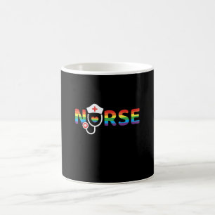 Caneca De Café Enfermeira Coração Batendo Bandeira Arco-Íris Lgbt
