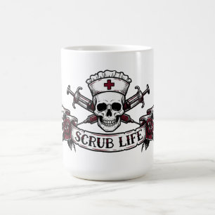 Caneca De Café Enfermeira Crânio Tatuagem Edgy Vida de Scrub 