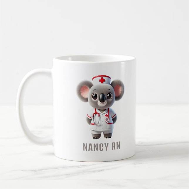 Caneca De Café Enfermeira Cute Koala Bear Personalizada (Esquerda)