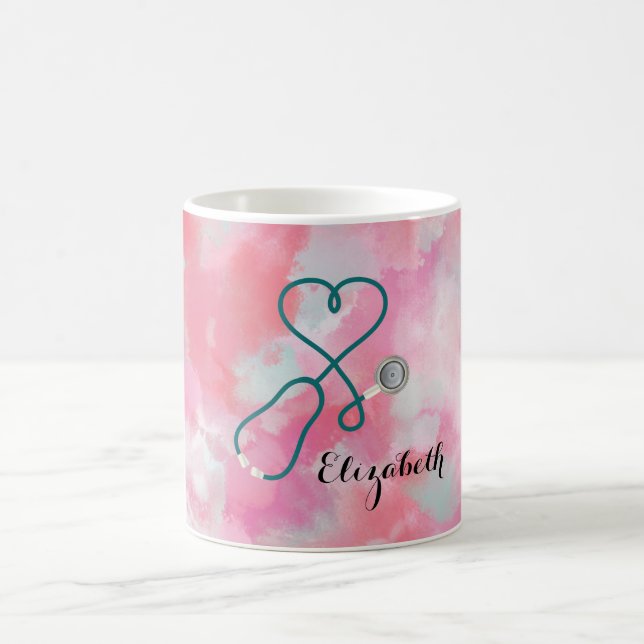 Caneca De Café Enfermeira de Água Rosa Elegante Médico (Centro)
