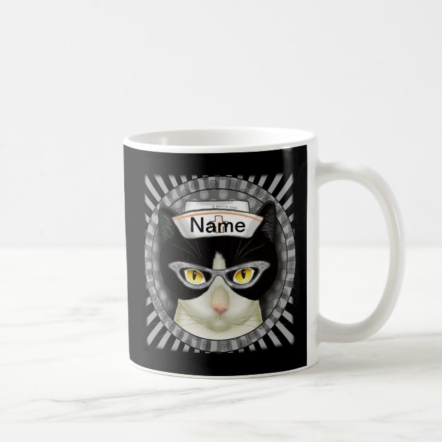 Caneca De Café Enfermeira de gatos Tuxedo (Direita)