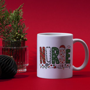 Caneca De Café Enfermeira de Natal Vibrante Design Médico Festivo