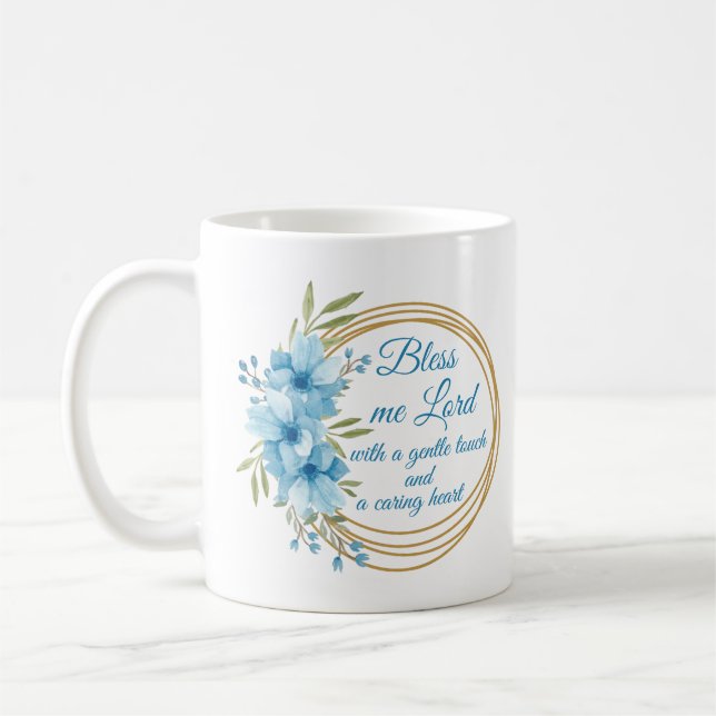 Caneca De Café Enfermeira Floral Elegante Oração Personalizada (Esquerda)