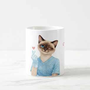 Caneca De Café Enfermeira Gata com Mini Coração enviando Amor