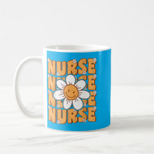 Caneca De Café Enfermeira Groovy Cute Daisy Flor Retro Enfermeira