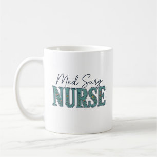 Caneca De Café Enfermeira Med Surg Design Floral Vintage Gravura_