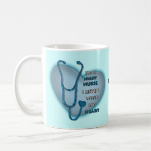Caneca De Café Enfermeira Noturna Coração Azul