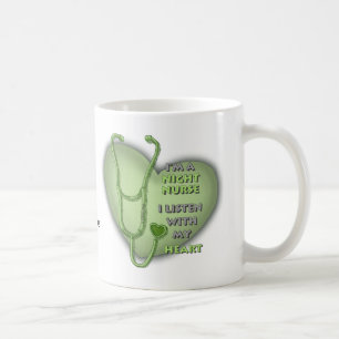 Caneca De Café Enfermeira Noturna Coração Verde