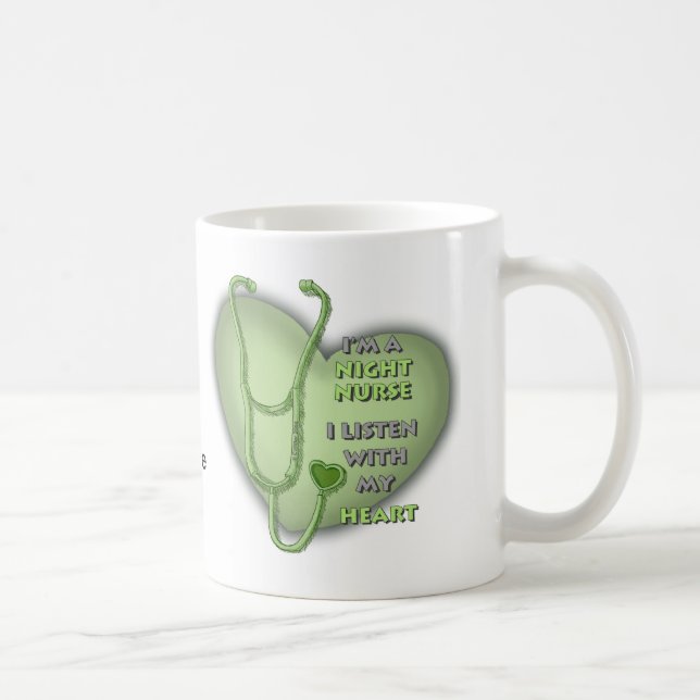 Caneca De Café Enfermeira Noturna Coração Verde (Direita)