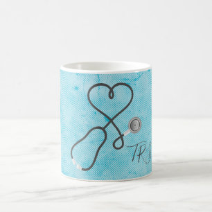 Caneca De Café Enfermeira ou Doutor Stethoscopes Monograma Azul