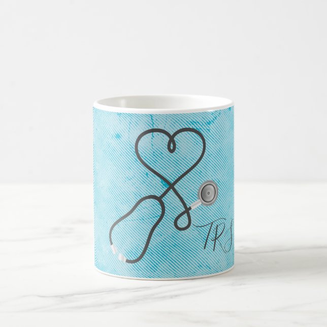Caneca De Café Enfermeira ou Doutor Stethoscopes Monograma Azul (Centro)