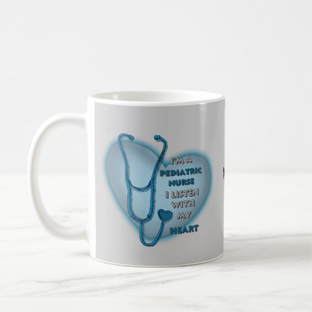 Caneca De Café Enfermeira Pediátrica Coração Azul (Esquerda)