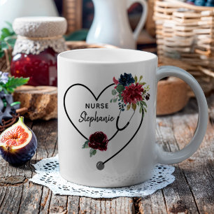 Caneca De Café Enfermeira Personalizada Coração do Estetoscópio F