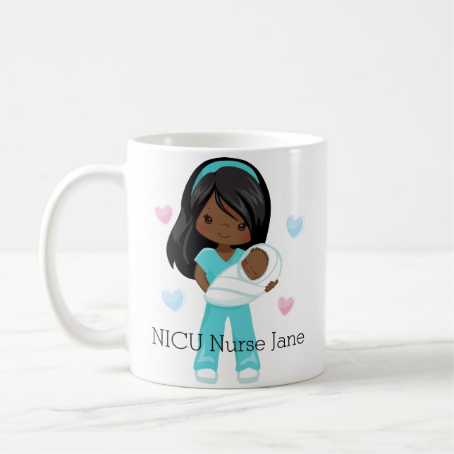 Caneca De Café Enfermeira personalizada do afro-americano NICU (Esquerda)