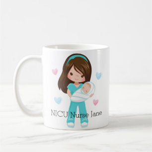 Caneca De Café Enfermeira personalizada do Brunette NICU com beb