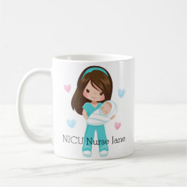 Caneca De Café Enfermeira personalizada do Brunette NICU com bebê