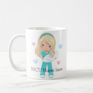 Caneca De Café Enfermeira personalizada do cabelo louro NICU com