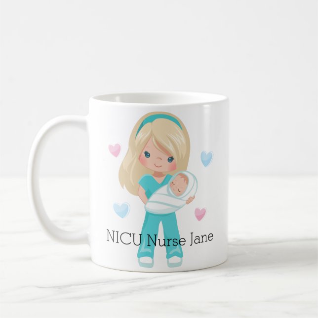 Caneca De Café Enfermeira personalizada do cabelo louro NICU com (Esquerda)
