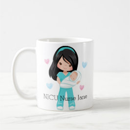 Caneca De Café Enfermeira personalizada do cabelo preto NICU com
