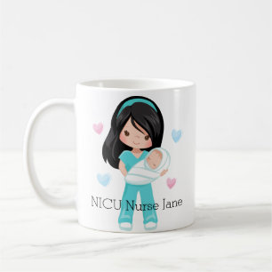 Caneca De Café Enfermeira personalizada do cabelo preto NICU com
