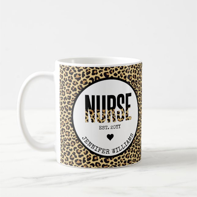 Caneca De Café Enfermeira Personalizada Est Cheetah RN (Esquerda)