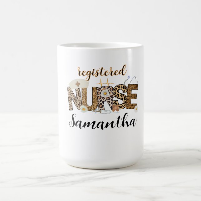 Caneca De Café Enfermeira Registrada Moderna de Skin Brown, Leopa (Centro)