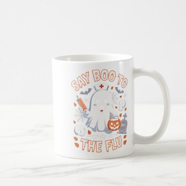 Caneca De Café Enfermeira Retro Ghost Halloween Vacina Diz Boo À (Direita)