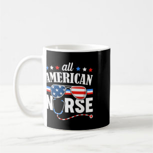 Caneca De Café Enfermeira Totalmente Americana 4 de Julho Patriót