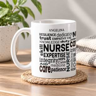 Caneca De Café Enfermeira Valores Embrulho Preto Texto Personaliz