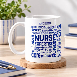 Caneca De Café Enfermeira Valores Texto Azul Personalizado