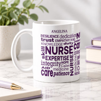 Caneca De Café Enfermeira Valores Texto Roxo Personalizado