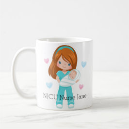Caneca De Café Enfermeira vermelha personalizada do cabelo NICU