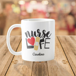 Caneca De Café Enfermeiro Bandage Cardíaco Enfermeiro Nome da Esc