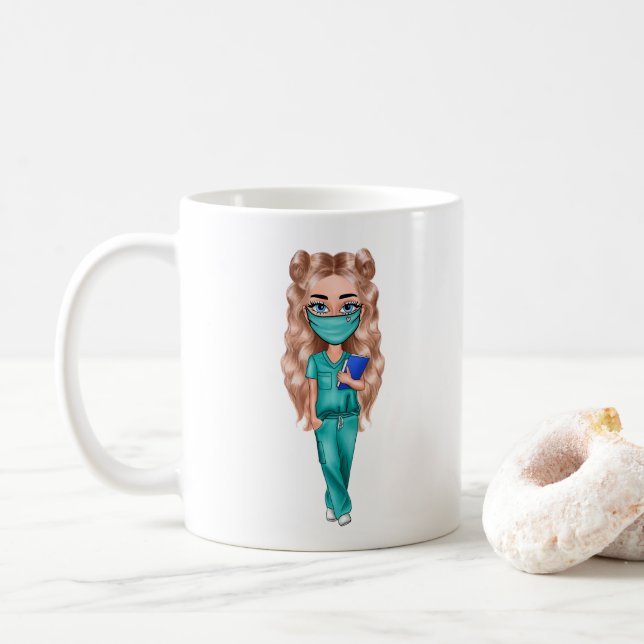 Caneca De Café Enfermeiro Chic Personalizado (Cabelo Louro) (Com Donut)