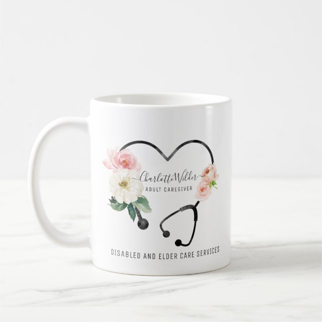 Caneca De Café Enfermeiro Cuidador Estetoscópio Floral (Esquerda)