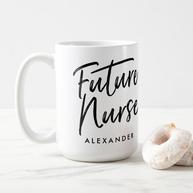 Caneca De Café Enfermeiro Futuro Manuscrito (Seu Nome) (Com Donut)