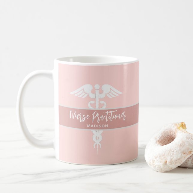Caneca De Café Enfermeiro Pink Branco-Cor-de-rosa-rosa Personaliz (Com Donut)