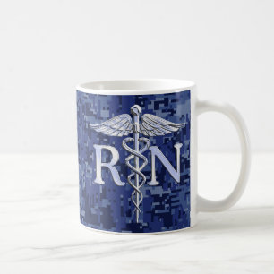 Caneca De Café Enfermeiro Registrado RN Caduceus em Blue Camo